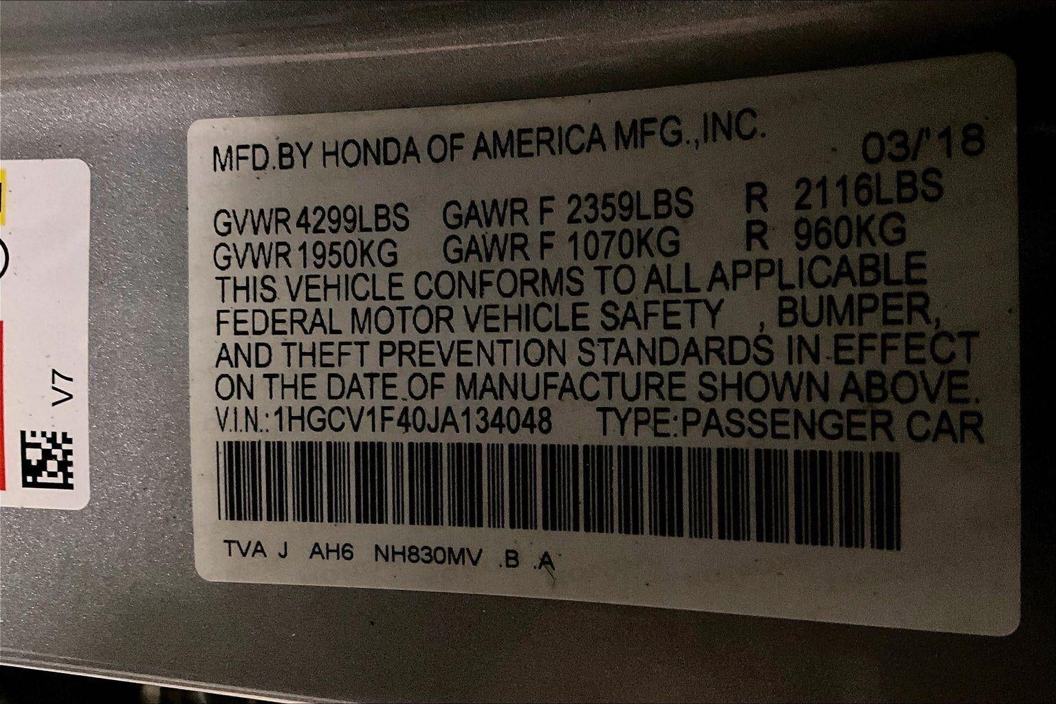 2018 Honda Accord Sedan EX 1.5T