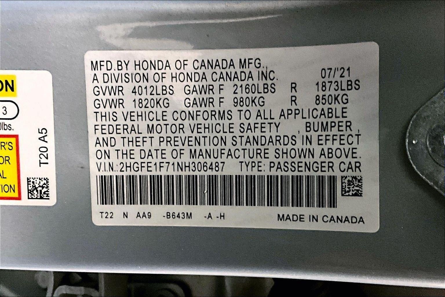 2022 Honda Civic Sedan EX